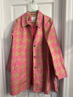 Women’s Pink Houndstooth Raincoat Trench Coat XL