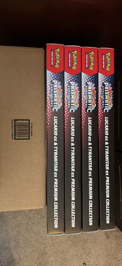 Pokemon Prismatic evolutions Lucario/Tyranitar premium collection and tins