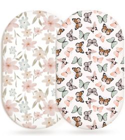 2 Pack, Fitted Bassinet Sheets, Soft & Breathable Fabric, For Rectangle, Oval & Hourglass Mattresses,