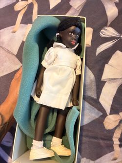 Vintage Black Girl Doll in White Dress