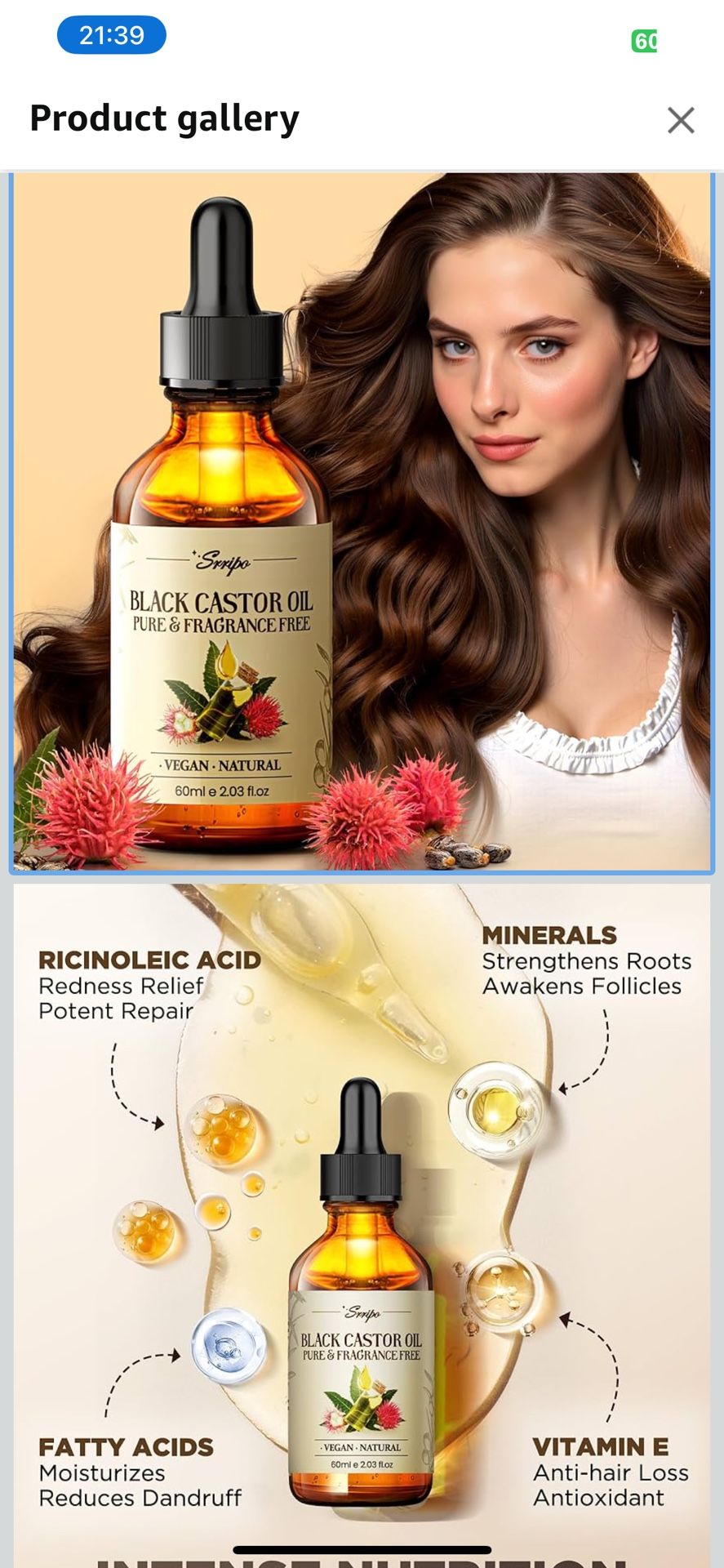 100% Pure Jamaican Black Castor Oil for Hair & Skin, Cold Pressed Organic Hair Growth Oil for Eyelashes & Eyebrows, Unrefined Hair Oil Glass Bottle Pa