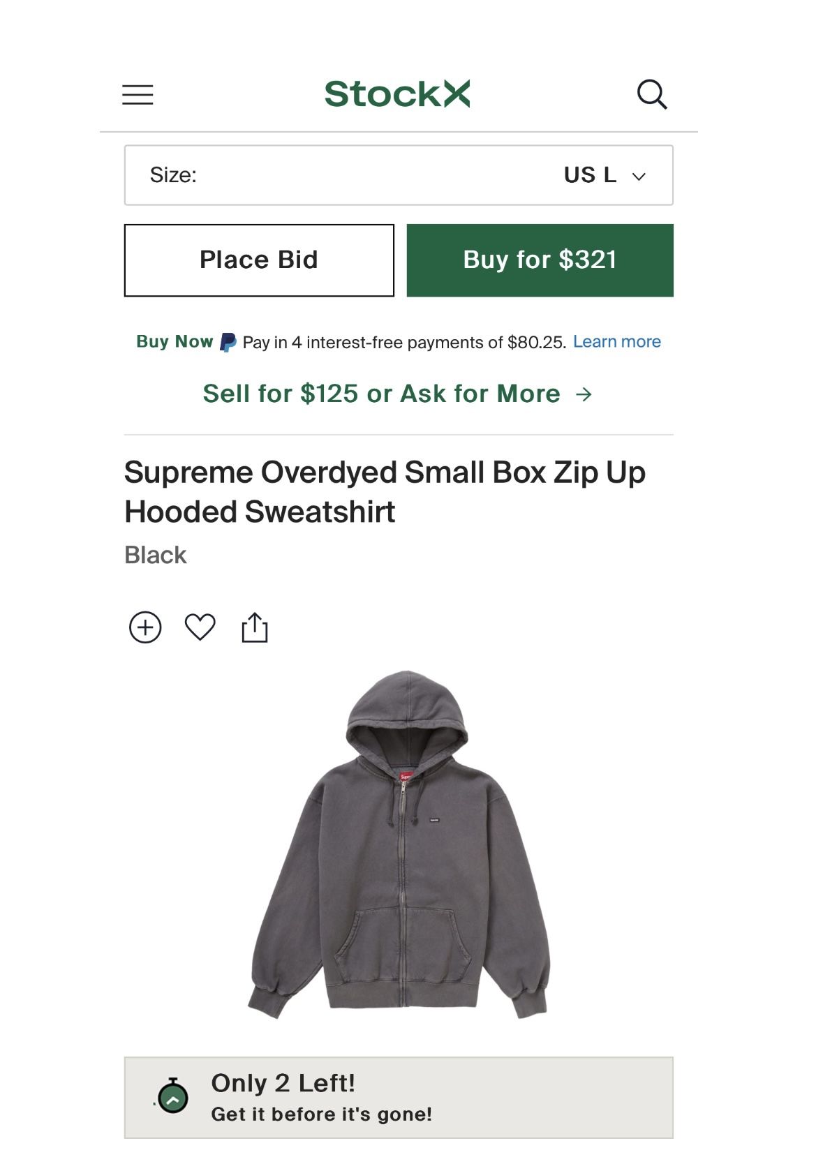 Supreme NY Overdyed Small Box Zip Up Hooded Sweatshirt Hoodie Size Large - Pre-owned