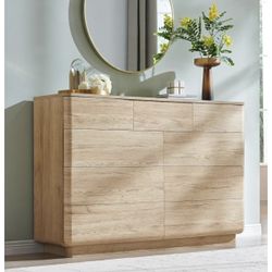 Modern 9 Drawer Dresser for Bedroom, 52" Wide Wooden Dressers with Large Storage,Handleless Chest of Drawers TV Stand for Living Room & Hallway, Curve