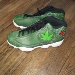 New Green Weed Leaf Jordans Air Force 13s Size 10 Men For Sale 