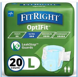 FitRight Adult Diapers, Ultra Heavy Absorbency, L (Waist Size 44in-56in), 20 Count, OptiFit Incontinence Briefs for Men and Women, Disposable, Moistur
