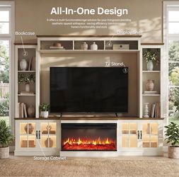 new in box, 98”TV stand with fireplace ,