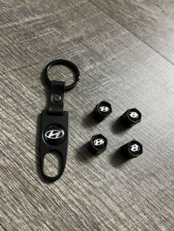 Matte Black Hyundai Car Wheel Tire Valve Caps Stem With Keychain