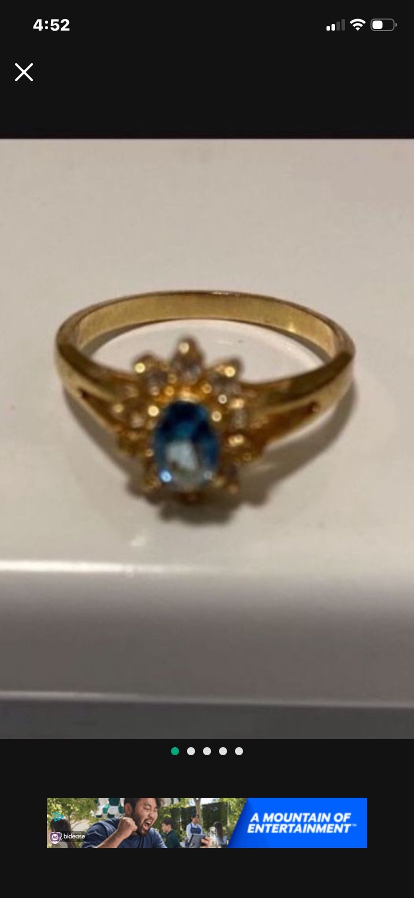 Costume Yellow Gold Blue Topaz/ Diamond Size 8 Ring