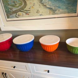 4 Colorful Melamine Nesting Bowls - Red, Orange, blue, green