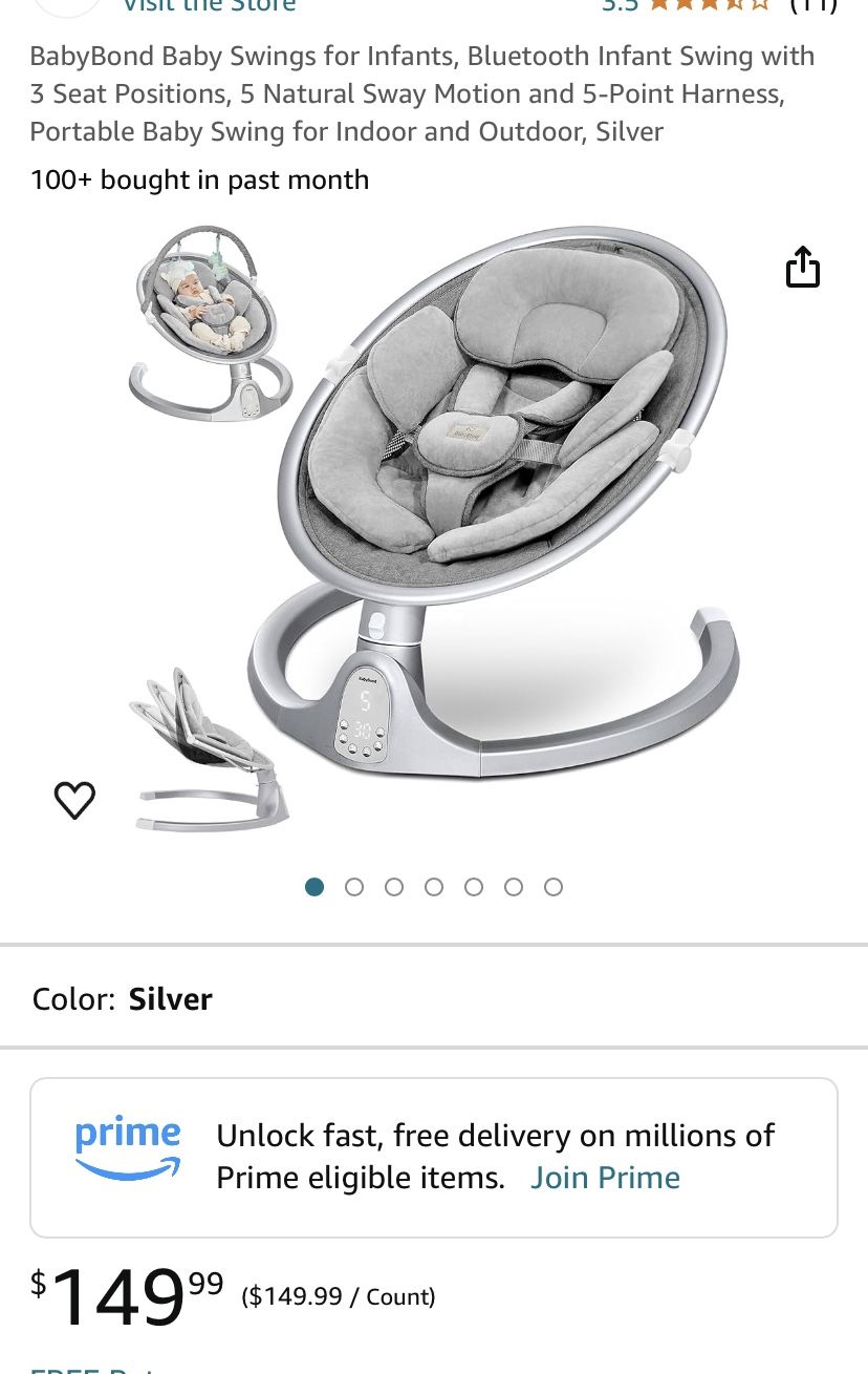 BabyBond Baby Swings for Infants, Bluetooth Infant Swing with 3 Seat Positions, 5 Natural Sway Motion and 5-Point Harness, Portable Baby Swing for Ind