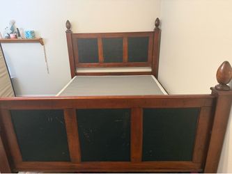 Queen bed frame  (Wood and wicker)