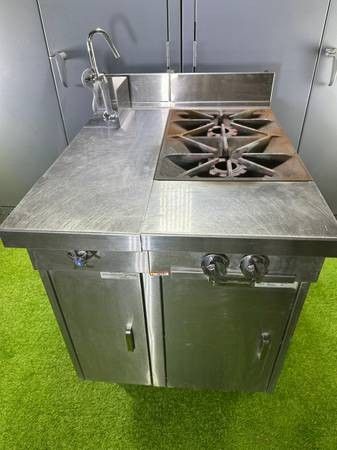Southbend Industrial Gas Range Stove with Attached Cabinet and Faucet