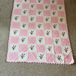 Hand Crocheted Afghan Pink And White