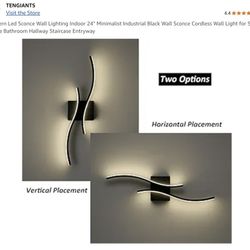 TENGIANTS Modern Led Sconce Wall Lighting Indoor 24" Minimalist Industrial Black Wall Sconce Cordless Wall Light for Small Space Bathroom Hallway Stai