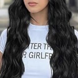 Clip in Long Wavy Synthetic Hair Extension 24 Inch Black 4PCS Thick Hairpieces Fiber Double Weft Hair #108