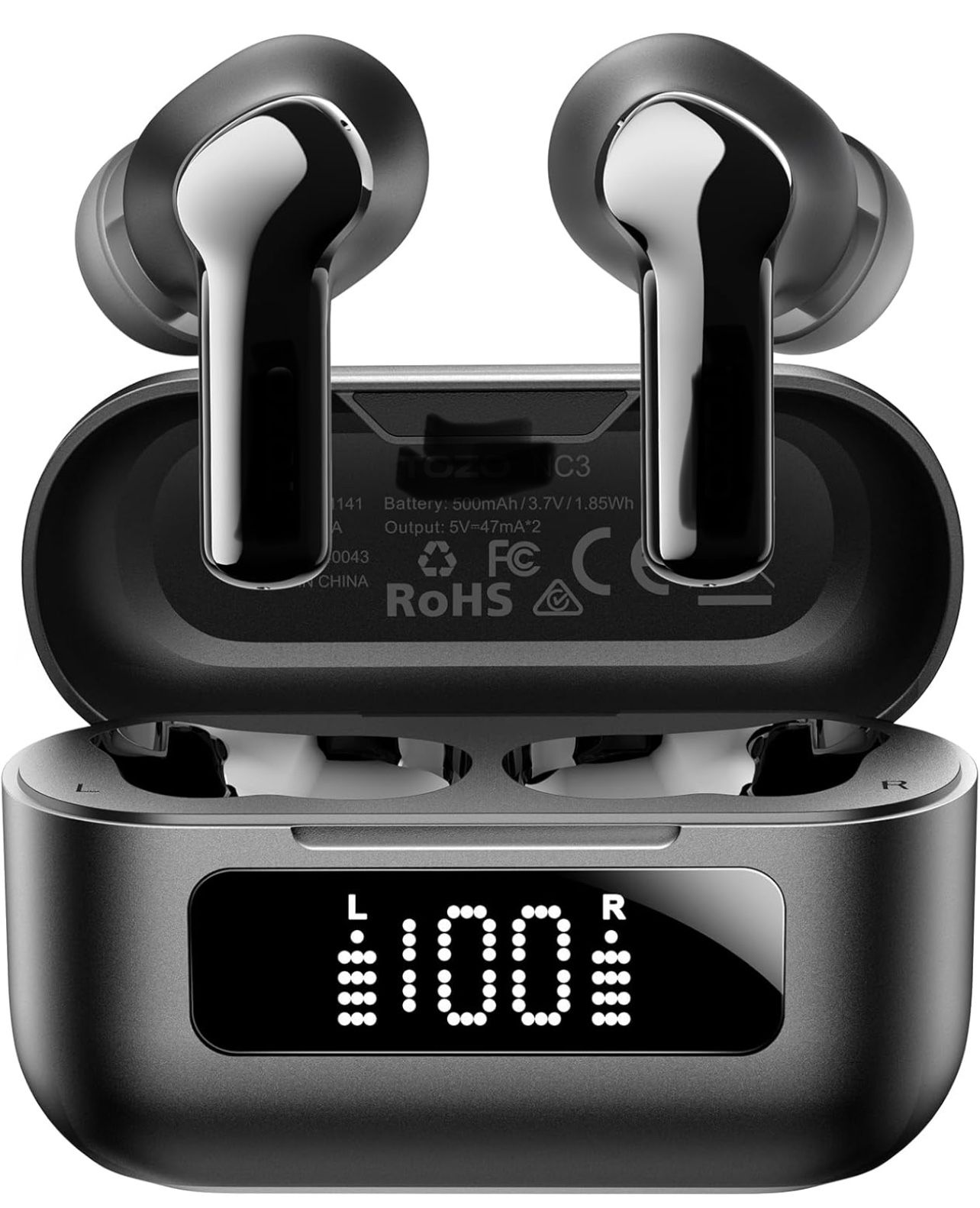 Hybrid Active Noise Cancelling Wireless Earbuds with 6 Mics AI Clear Call Ear Buds 55H Playtime with LED Display 32 Preset EQs via APP Bluetooth 5.3 I