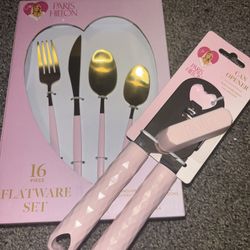 Paris Hilton Bundle Of 16 Piece Flatware Set & Can Opener