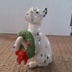 Ceramic Dog Christmas Wreath Figurine