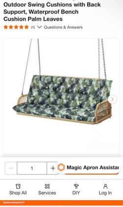 60 in. x 40 in. 3-Seater Replacement Outdoor Swing Cushion with Back Support, Waterproof Bench Cushion Palm Leaves
