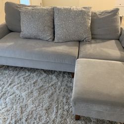 Grey Three Seater Sofa With Ottoman 