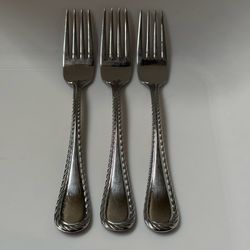3pc Oneida Belmont-Lyons Salad Forks 7” Stainless Glossy Rope Edge China