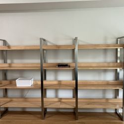 TWO Room And Board Metal Wood Two Bookshelf Display Case Bookshelves Room & Board Shelving Unit Storage Cabinet 