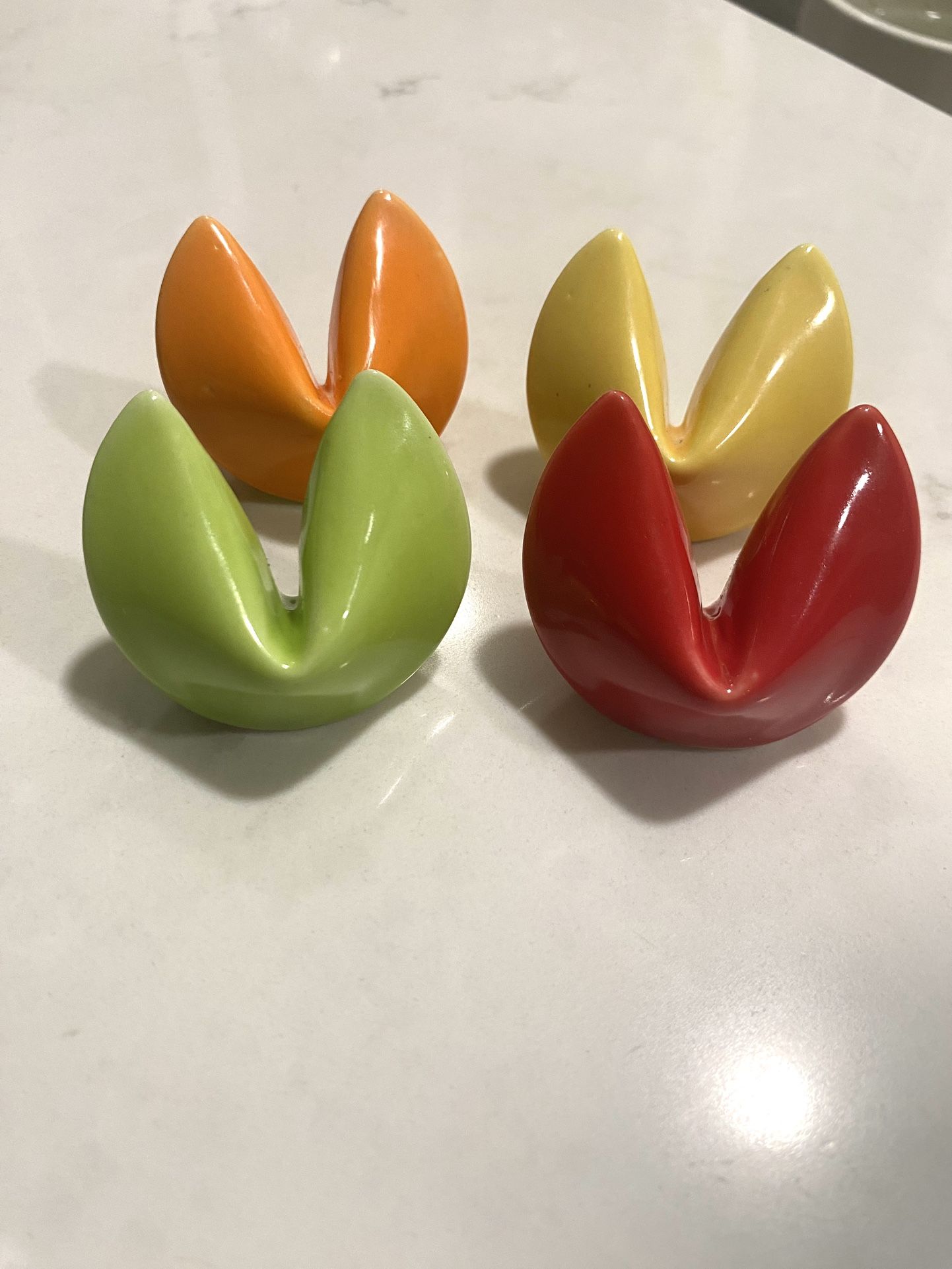 Set of 4 Adorable Fortune Cookie Shaped Chopstick Rests - Green, Red, Yellow and Orange
