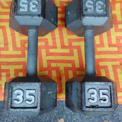 PAIR OF 35 LB.   STEEL HEX DUMBBELLS 