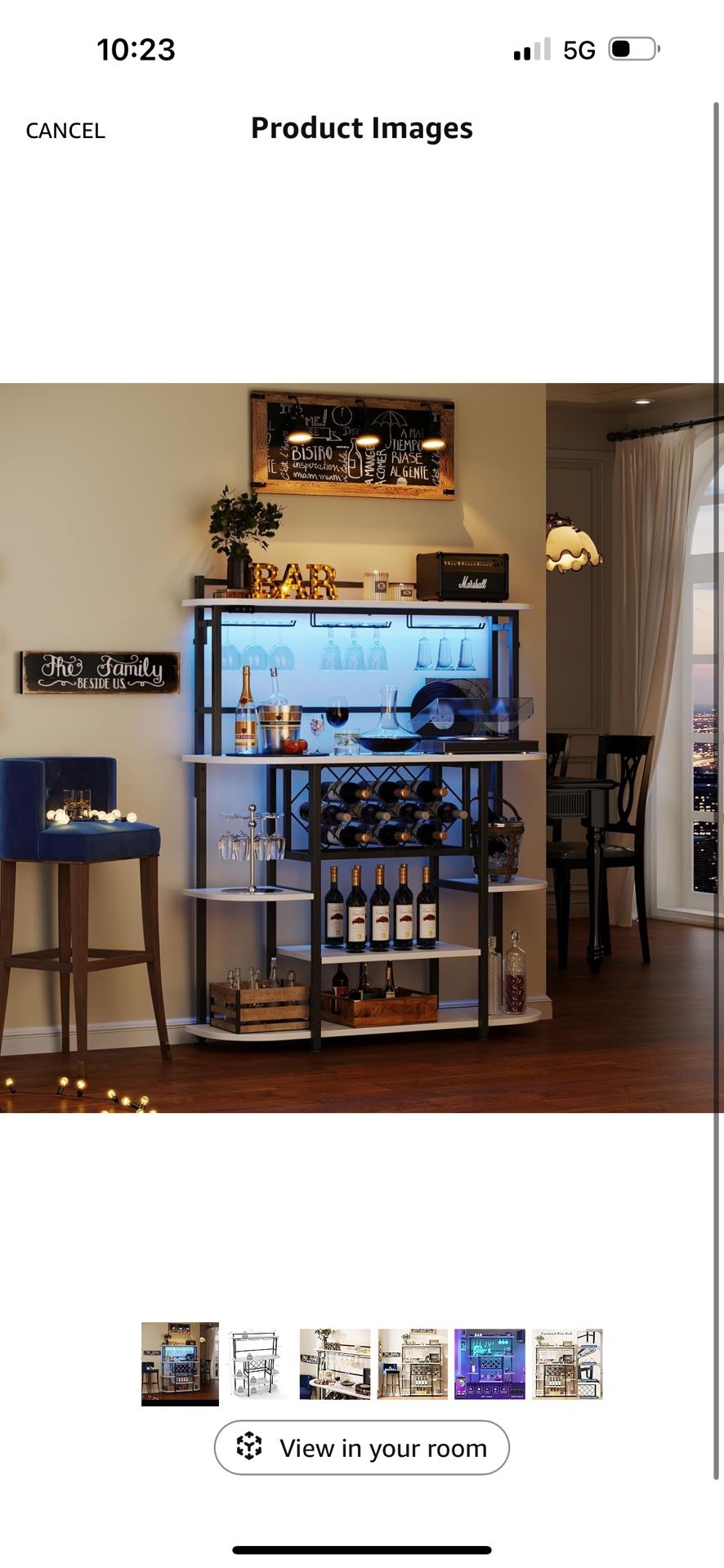 Wine Rack with LED Light, Bar Table Cabinet with Glass Holder, Freestanding Coffee Bar Storage