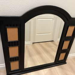 Black Mirror For Dresser With Cork Sections For Photos Or Reminders, Etc. 