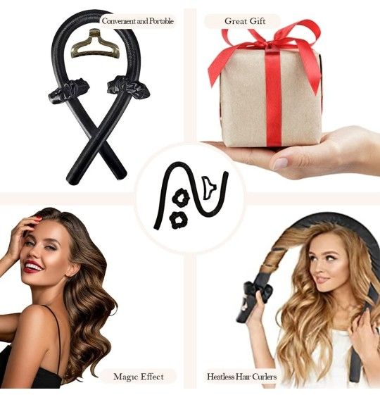 Heatless Hair Curler, Heatless Curling Rod Headband for Long Hair, No Heat Curls for Sensitive Hair, Curl with Clips and Scrunchies.