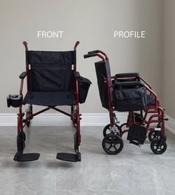 Lightweight Wheelchair with Storage Bag - Removable Footrest - Cup / Phone Holder
