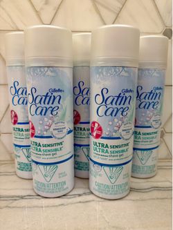 Shaving cream: Gillette Satin Care Ultra Sensitive Shave Gel. New/unopened. Gift-giving condition.