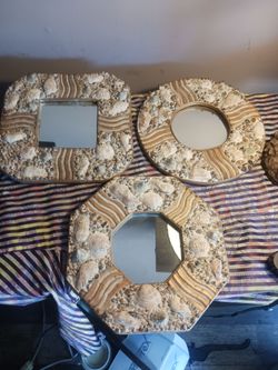 Vintage Sea Shell Mirrors  Lot of 3 10 x 11"