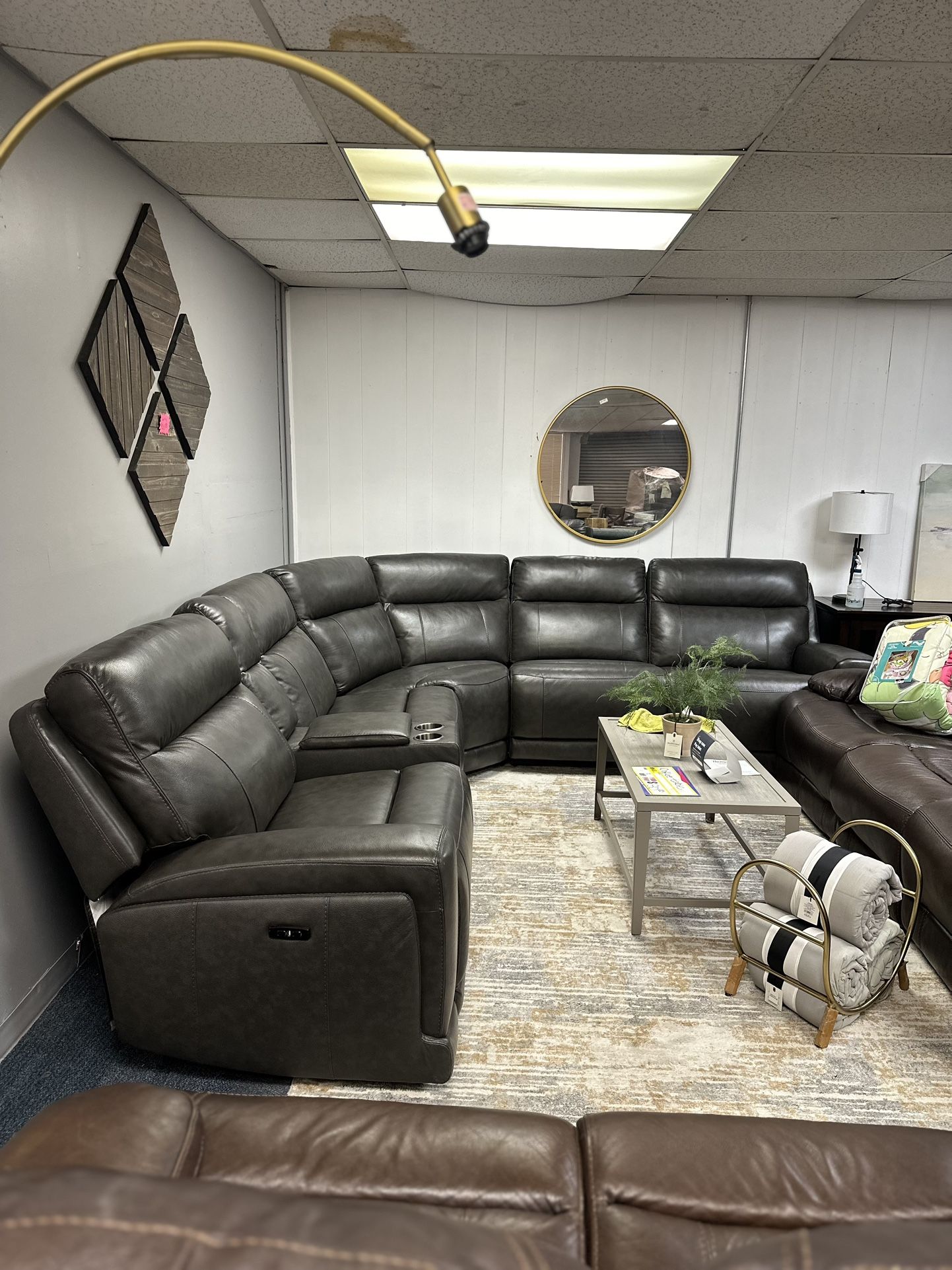 Lauretta Leather Sectional Grey
