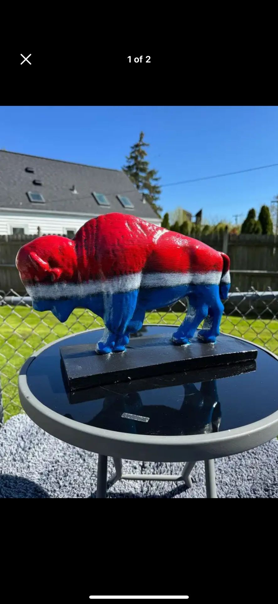 Vibrant, Red, White And Blue Buffalo Statue