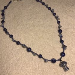 23” Sodalite Mushroom Macrame Necklace With Lapis Lazuli - Handcrafted