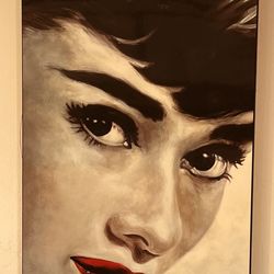 Audrey Hepburn Wall Art – Large Black & White Framed Print – 38.5” Tall