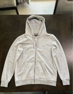 Tommy Hilfiger Gray Fleece Full Zip Hoodie Pockets Embroidered Logo Men M