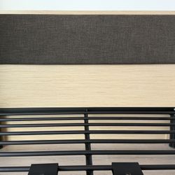Queen Metal Bed Frame + Upholstered Headboard (Excellent Condition)