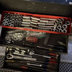 Craftsman Assorted Hand, Tools And Sockets. Craftsman Toolbox Bought In 1993.