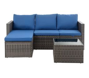 4 Pieces Patio Furniture Set, 2-in-1 Convertible Sectional Sofa & Chaise Lounge, All-Weather Wicker Rattan Sofa Couch with Cushions & Coffee Table for