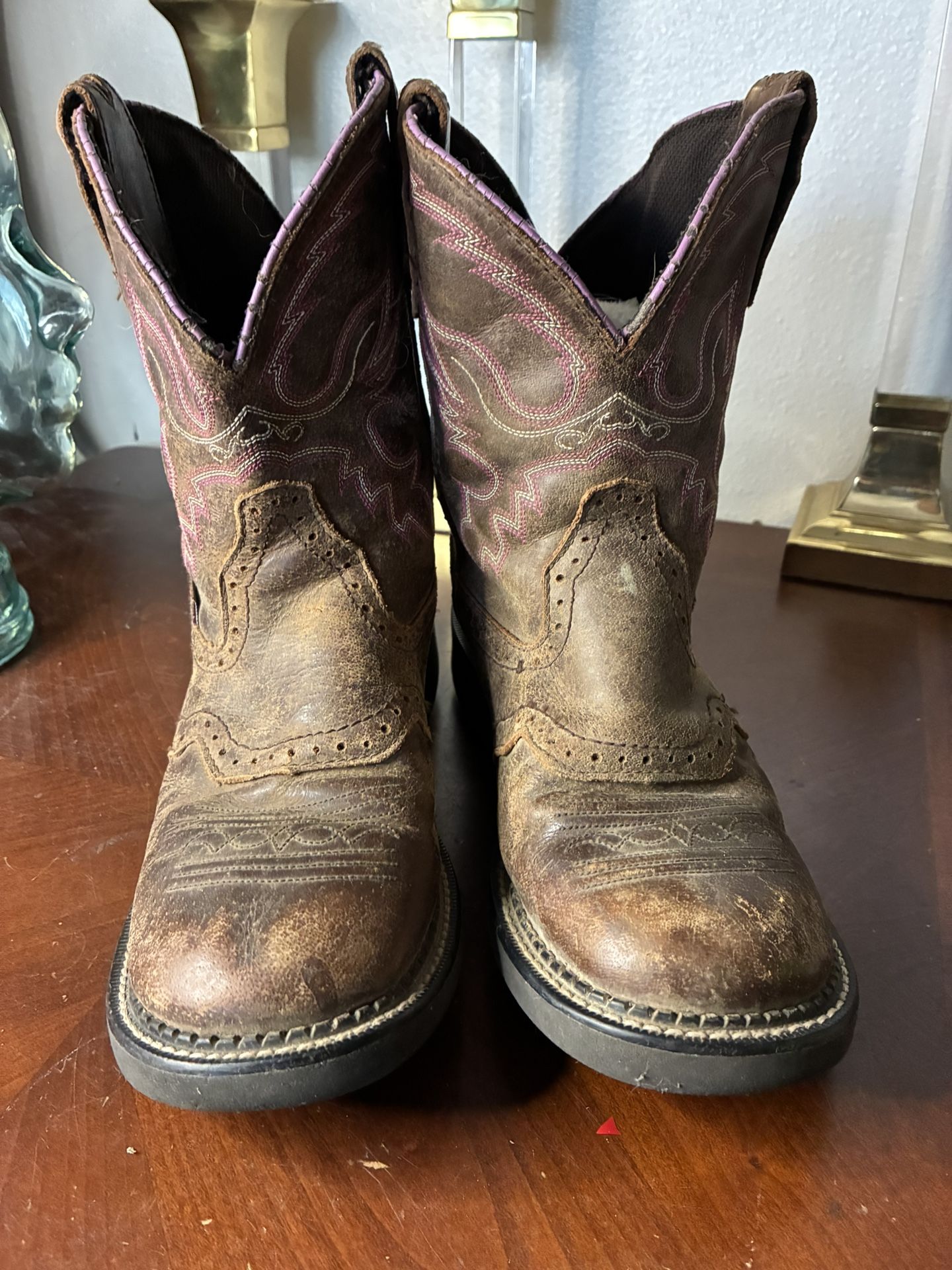 Justin Gypsy Western Boots Womens 7 B Brown Pink Leather L9903 Cowgirl Pull On