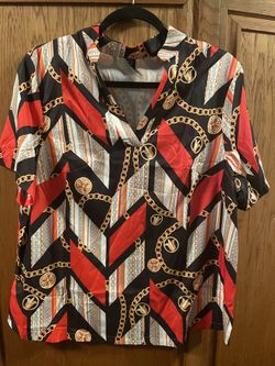 Shein Plus Chain And Chevron Print Blouse