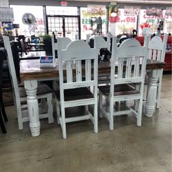Solid Wood Dining Table With 6  Chairs 