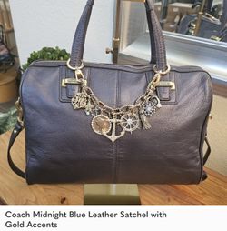 Coach Midnight Blue Leather Skethel with Gold acent