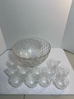 Vintage federal glass punch bowl & cups
