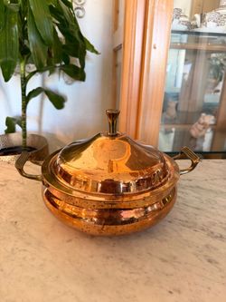 Copper and Brass Lidded Serving Pot