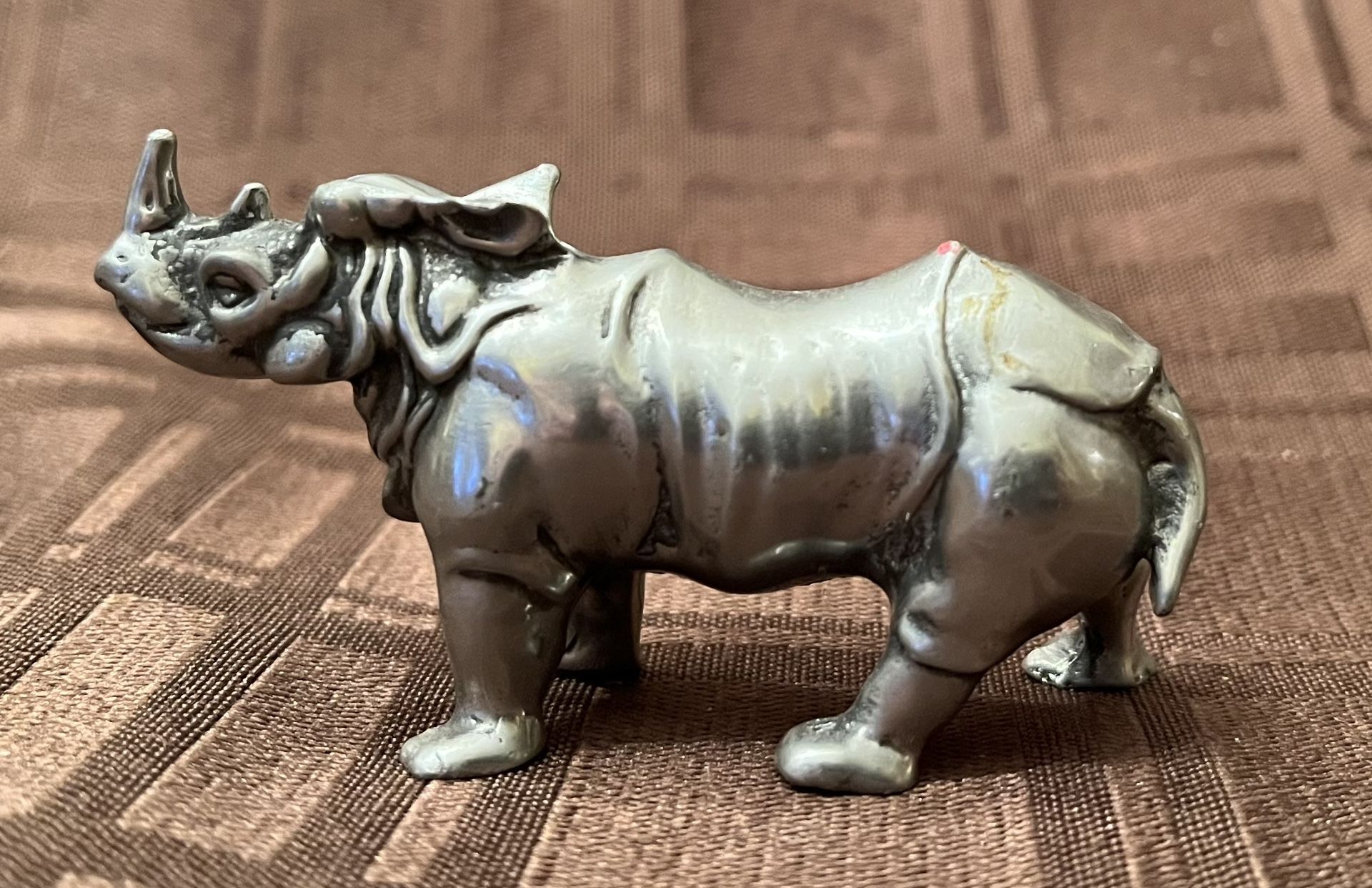 Vintage Pewter Rhinoceros 2.5” Long, 1.25” High, Heavy For Its Size!
