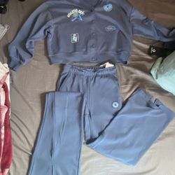 Converse Girls' Varsity Layering Jacket and matching joggers in slacker blue